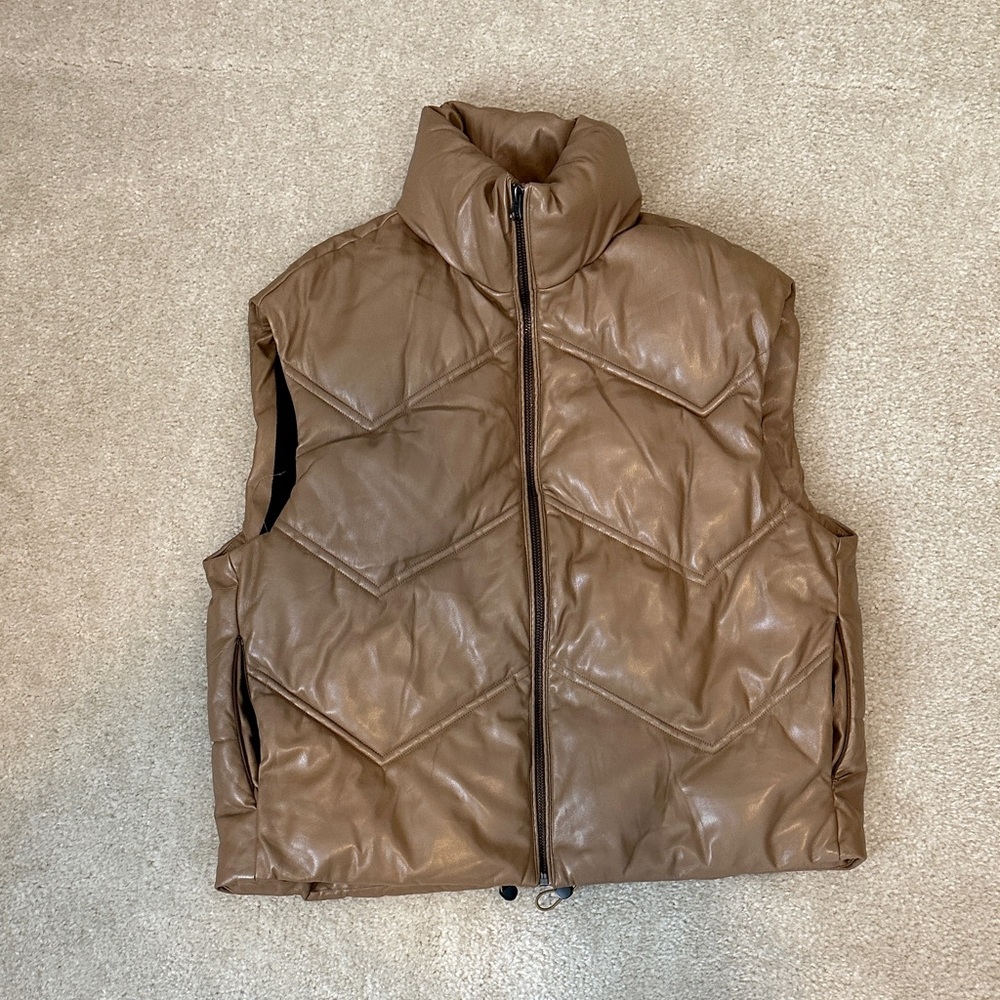 Women’s Faux Leather Brown Puffer Vest